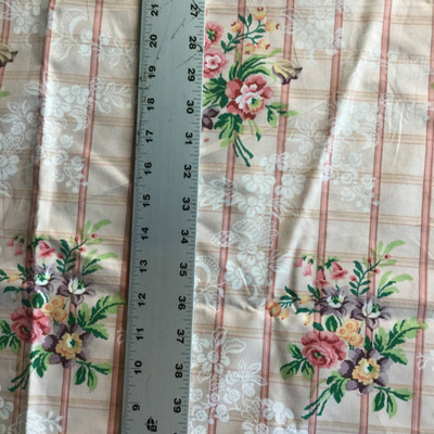 Pink Plaid Floral Print Lightweight Woven Fabric | Poly Cotton | Drapery Apparel Lining Crafts