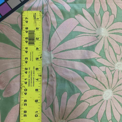 Retro Daisies in Green and Peachy Pink | Upholstery Fabric | 60 W | By the Yard