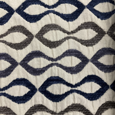 Geometric Chenille in Beige / Blue / Gray | Upholstery Fabric | 54 Wide | BTY