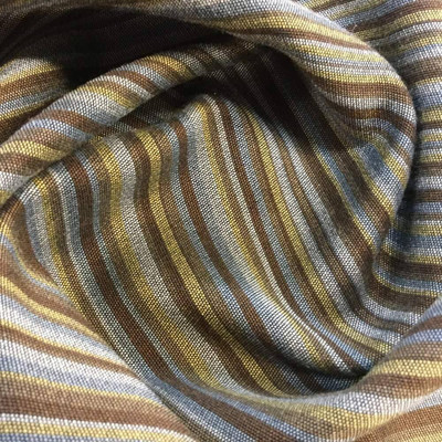 Horizontal Thin Stripes in Brown, Gray, Tan | Upholstery Fabric | 59 Wide | BTY