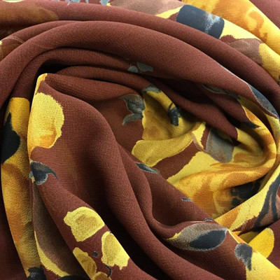 Autumn Floral Chiffon in Burgundy / Yellow | Apparel Fabric | 46 Wide | BTY