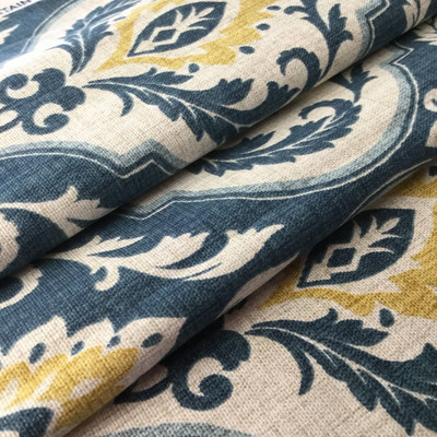 Damask in Blue / Gray / Gold | Home Decor Fabric | Mill Creek Fabric | 54 Wide