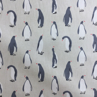 Penguins in Beige / Gray / White | Home Decor Fabric | Drapery / Light Upholstery | 54 Wide | By the Yard