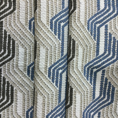 3.3 Yard Piece of Upholstery Fabric | Travelling Stripes Beige / Blue / Taupe | 54" Wide