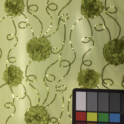 Chartreuse Floral Swirl Applique Lace Fabric