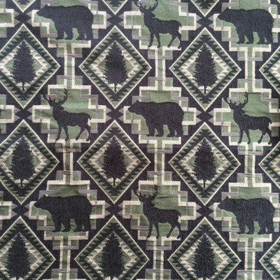 Larzmont Pine | Wildlife | Green / Black  | Upholstery Fabric | Regal Fabrics | 54" Wide | By the Yard