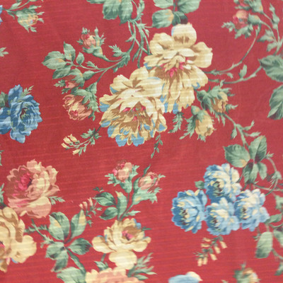 Semi-Sheer Antique Striped Floral | Red / Blue / Green | Sheer Lightweight Drapery Fabric | 54" Wide | By the Yard