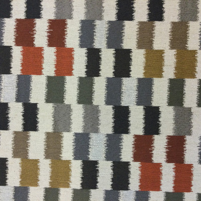 Dahra in Caviar | Jacquard Upholstery Fabric | Color-blocked Ikat in Beige, Gray, Orange, Brown | 54" Wide | By the Yard