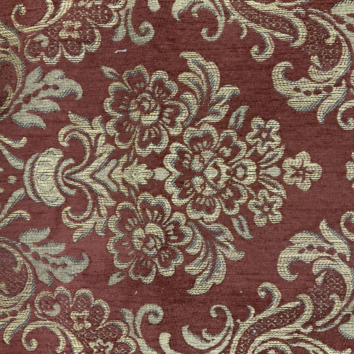 Ravello in Wine | Jacquard Upholstery Fabric | Floral Damask in Maroon /  Tan | Heavyweight | 54