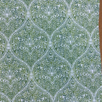 Kristeva in color Ivy | Ogee Damask | Green / White | Heavy Upholstery Fabric | 54" Wide | By the Yard