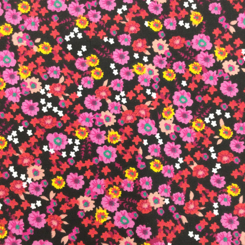 Cotton Quilt Fabric Tickled Pink Red Natural Silhouette Floral Mauve