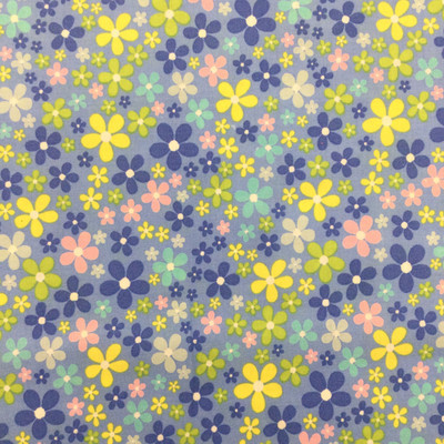 100% Cotton Quilting Fabric | Groovy Flowers in Blue Yellow Green | 44" Wide | By The Yard