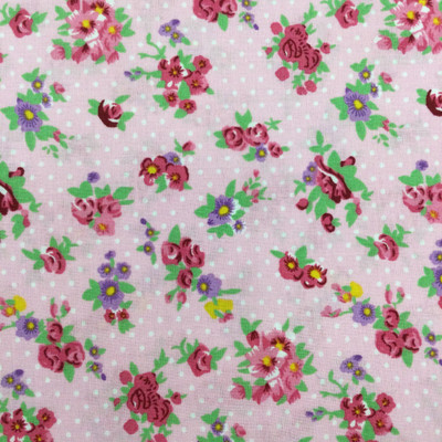 100% Cotton Quilting Fabric | White Polka Dot Pink Purple Floral  | 44" Wide | By The Yard