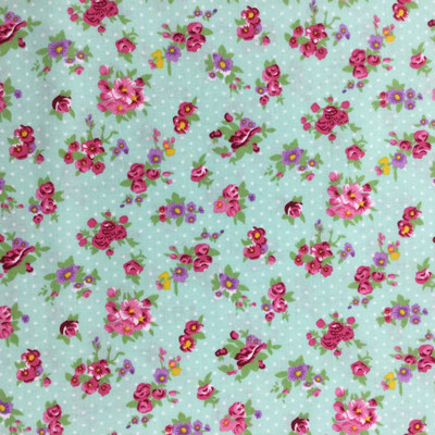 100% Cotton Quilting Fabric | Blue Polka Dot Pink Floral  | 44" Wide | By The Yard