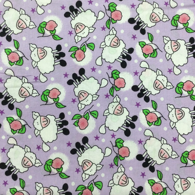 100% Cotton Quilting Fabric | Purple Pink Cartoon Sheep Floral | 44" Wide | By The Yard