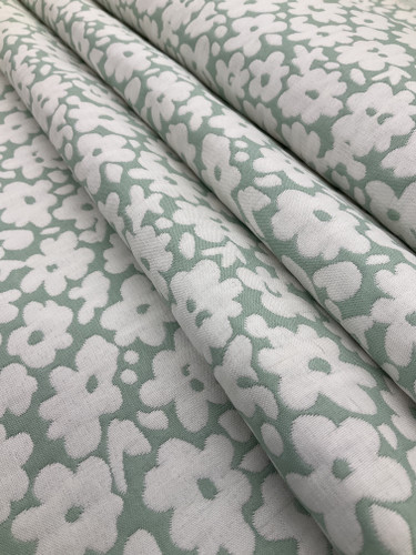 Mint Green and White Floral, Upholstery / Drapery Fabric, 54 Wide