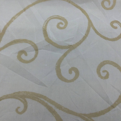 Gold Scroll on White Sheer Drapery Fabric | Allover Print | 100% Polyester | Drapery | Home Decor | By The Yard | 54 Inch Wide