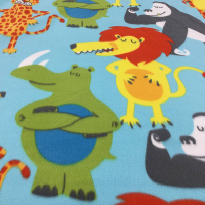 Juvenile Zoo Animals Novelty Polar Fleece Fabric |  Print on Light Turquoise | By The Yard | 60 inch wide