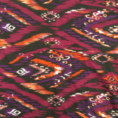 Magenta And Orange Ikat Flame Stitch | Lightweight Printed Jersey Knit Stretch Fabric | Clothing and Apparel | By the Yard | 60 inch Wide