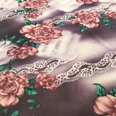 Purple Roses and Lace Polyester Sheer Mesh Fabric | Jersey Knit Stretch Fabric | Clothing and Apparel | By The Yard | 45 Inch Wide