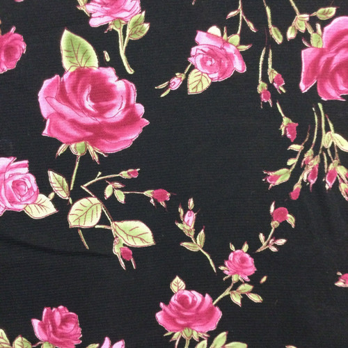 Lochie - vintage rose knit 8900→ Raspberry Roses on Black | Sheer Polyester Mesh Knit Fabric