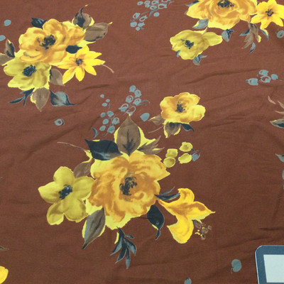 Golden Roses and Daisies Printed Chiffon Fabric | Lightweight Sheer Polyester Sheer | Clothing and Apparel | Home Decor | By The Yard |45 Inch Wide