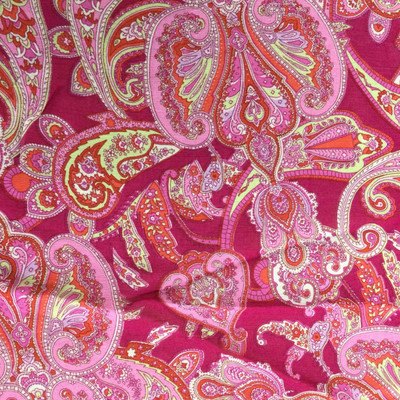 Fuschia Boho Paisley Damask Printed Chiffon | Lightweight Polyester Sheer Chiffon Fabric | Clothing and Apparel | Home Decor | By The Yard  | 60 Inch Wide