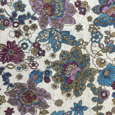 Bohemian Floral in Purple and Blue | Polyester Pointelle Knit Jersey Fabric | Clothing and Apparel | By The Yard | 60 Inch Wide