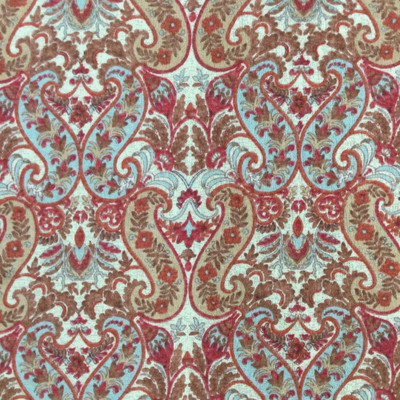 Red/Brown/Cream Paisley Damask | Polyester Semi Sheer Jersey Knit Stretch Fabric | Clothing and Apparel | By The Yard | 60 inch Wide