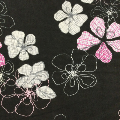 Crosshatch Petals On Black | Lightweight Semi Sheer Jersey Knit Fabric | Clothing and Apparel | By The Yard | 60 inch Wide