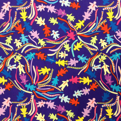 Cut Out People with Confetti in Blue / Purple / Red / Yellow | Quilting Fabric | 100% Cotton | 44 wide | By the Yard