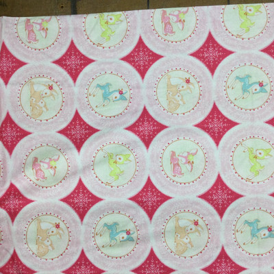 " Christmas Deer" in Rose and Light Pink | Holiday | Snowflake | Quilting Fabric | 100% Cotton | 44 wide | By the Yard