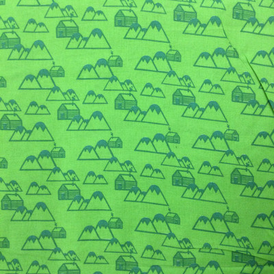 Spring Green Mountain Cabin Motif Print | Quilting Fabric | 100% Cotton | 44 wide | By the Yard 3579 Spring Gree