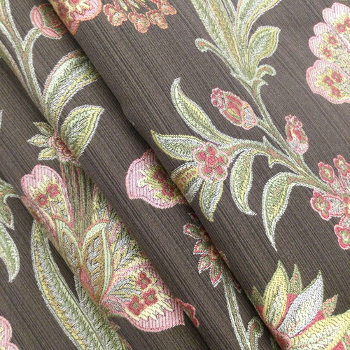 1.25 Yard Piece of Tropical Floral Jacquard in Red / Blue / Green / Cream |  R-RENEE CREAM | Upholstery Fabric | Regal Fabrics Brand | 54 inch Wide 