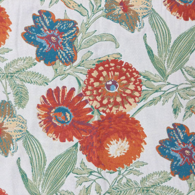 Tropical Floral Jacquard in Red / Blue / Green / Cream | R-RENEE CREAM | Upholstery Fabric | Regal Fabrics Brand | 54 inch Wide | By the Yard