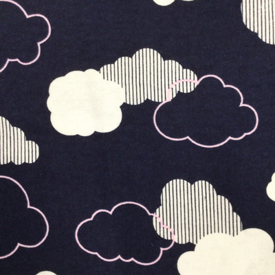 Clouds in Navy / Pink / White | Juvenile Flannel Fabric | 44 Wide | 100% Cotton | By The Yard 179