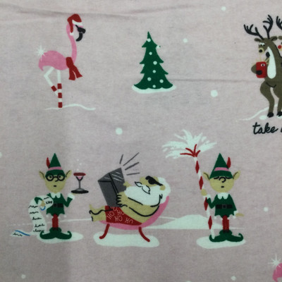 Christmas Elves and Reindeer in Pink / Green / Blue | Juvenile Flannel Fabric | 44 Wide | 100% Cotton | By The Yard 182