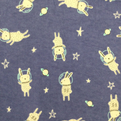 Space Bunnies in Blue and Grey | Juvenile Flannel Fabric | 44 Wide | 100% Cotton | By The Yard