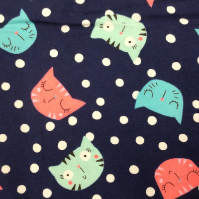 Bright Cats in Pink / Blue / White | Juvenile Flannel Fabric | 44 Wide | 100% Cotton | By The Yard 212