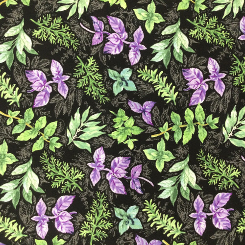 Herb Garden in Green / Purple / Black | Quilting Fabric | 100% Cotton ...
