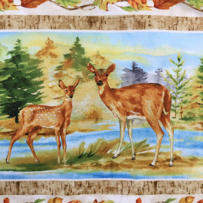 Deer Meadow  | Cynthia Coulter | Wilmington | Maine Wildlife | Tan| Green | Blue | | Quilting Fabric | 100% Cotton | 44 wide | By the Yard 5286