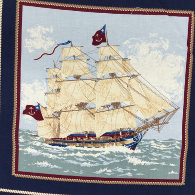 Ancient Mariners Pillow Panel | Sailboats | Navy|  Burgundy| Cream |  18 inch panel | | Quilting Fabric | 100% Cotton | 44 wide | By the Panel 5300