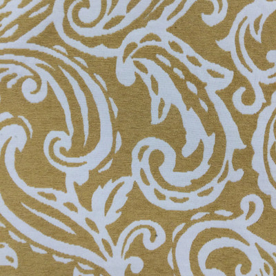 Coba in Ochra | Upholstery & Heavy Curtain Fabric | Swirling Paisley Jacquard in Off White and Gold | 54 wide | By The Yard