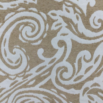 Coba in Taupe | Upholstery & Heavy Curtain Fabric | Swirling Paisley Jacquard in Off White and Beige | 54 wide | By The Yard