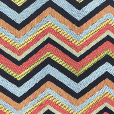 Grand Reggae in Onyx | Upholstery & Heavy Curtain Fabric | Chevron in Black / Blue / Red / Gold | 54 wide | By The Yard