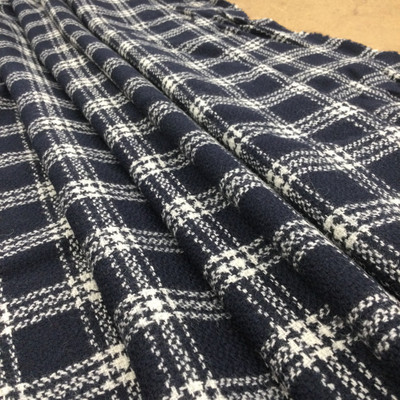 Navy Blue and White Plaid | Woven Wool Fabric | 12oz | 80/20 | 54" Wide | By the Yard