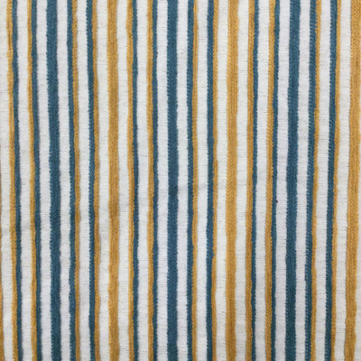 Horizontal Chenille Stripes in Off White, Gold, and Teal | Upholstery / Slipcover Fabric | 54" Wide | By the Yard