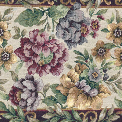 Floral Tapestry in Green, Red, Blue, Brown | Upholstery / Slipcover Fabric  | 54" Wide | By the Yard