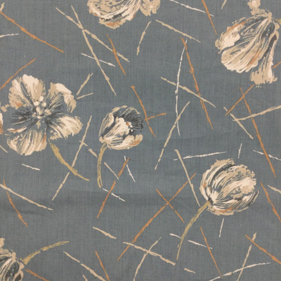 Vintage Floral in Blue / White / Brown / Taupe | Home Decor Fabric | Cotton | 54" Wide | By the Yard