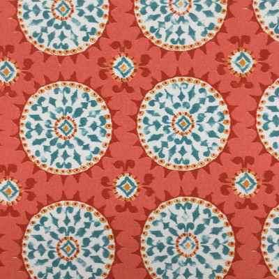 Medallions in Red / Teal / Off White | OUTDOOR Home Decor Fabric | Upholstery | 54" Wide | By the Yard | Dena Designs "Johara" in Watermelon